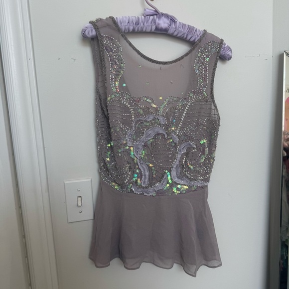 Vintage Fairycore Elegant Gray Embellished Women's Top sequins beaded y2k 4 - Picture 2 of 9